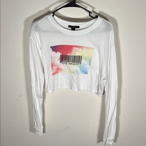 White Graphic Long Sleeve Crop Top